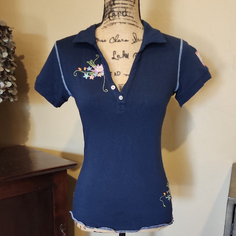 RARE Alp N Rock Navy Embroidered Polo Top Size 2 (S)